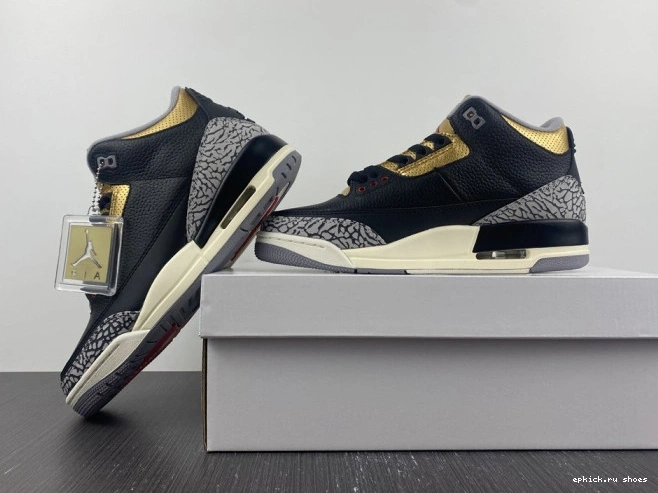 Rep WMNS Gold Jordan 3 Black Air CK9246-067 0805